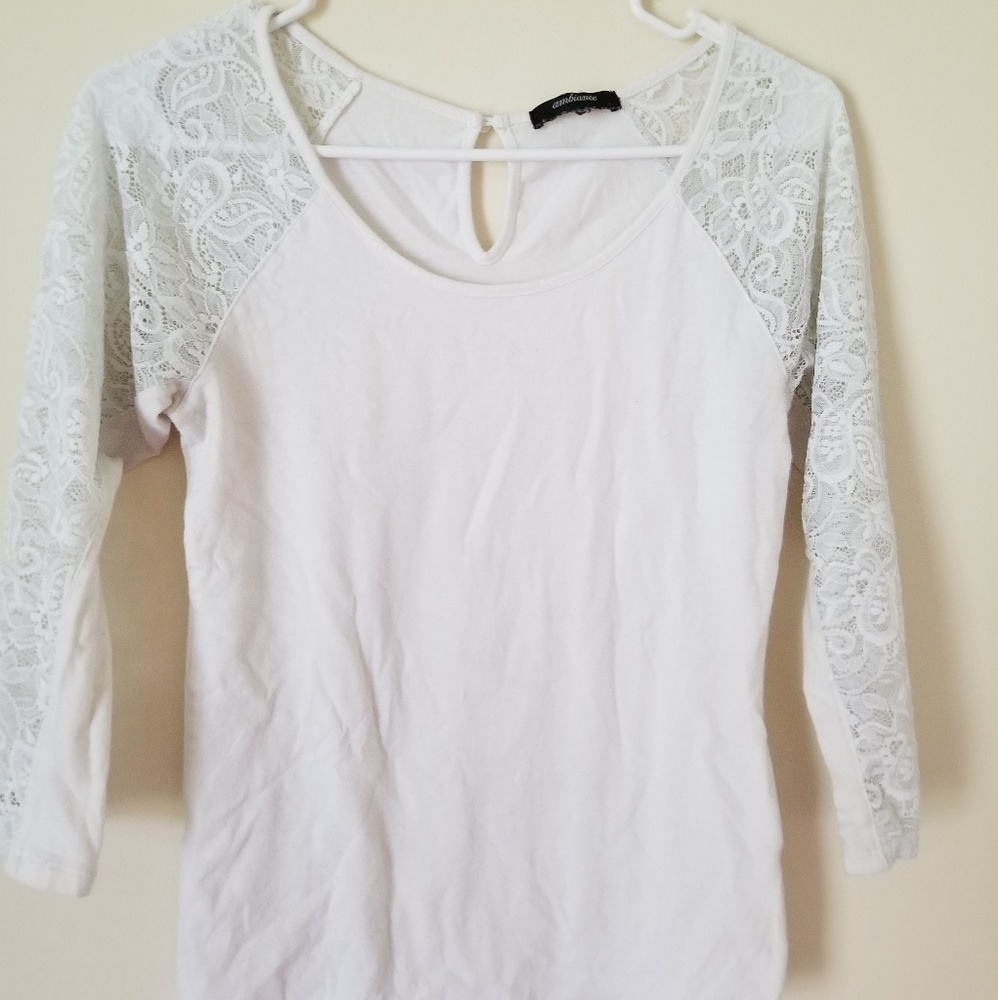 Ambiance White Lace-Sleeved Shirt